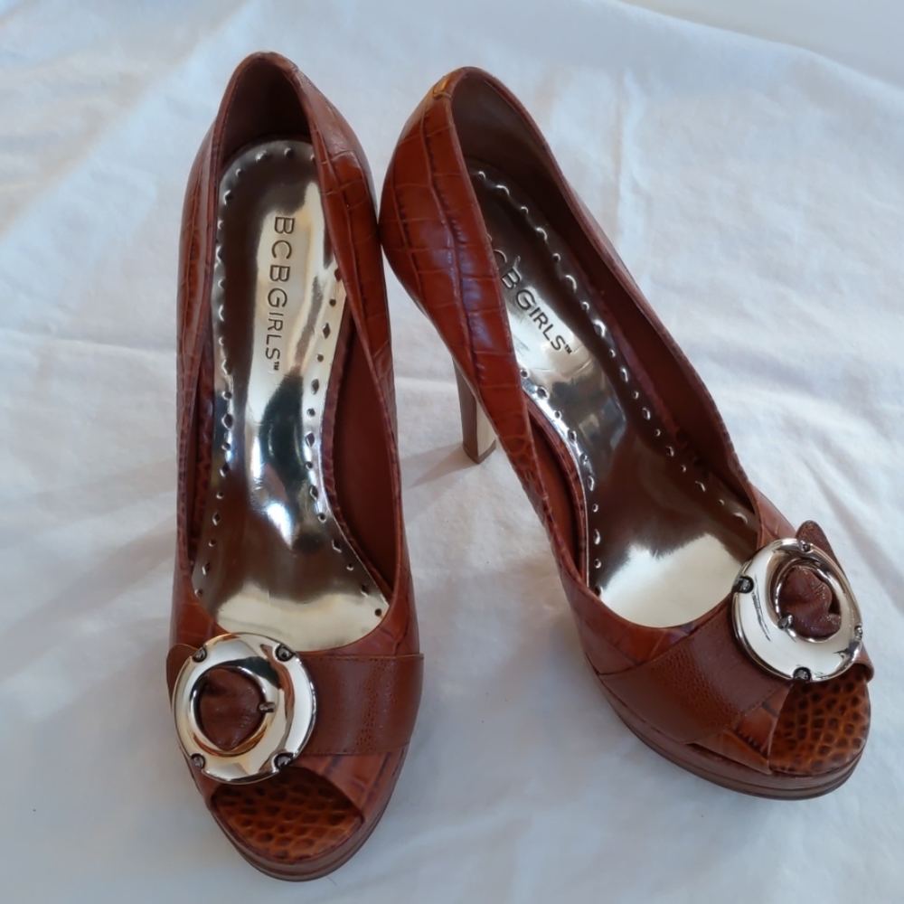 BCBG Bobby - Brown Snake Skin Platform Heels